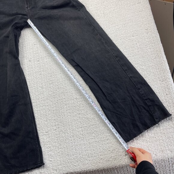 Y2K Zara Wide Leg Baggy Jeans Wom Size 8 Dark Wash Off-black High Rise Cut-Off - Picture 7 of 11